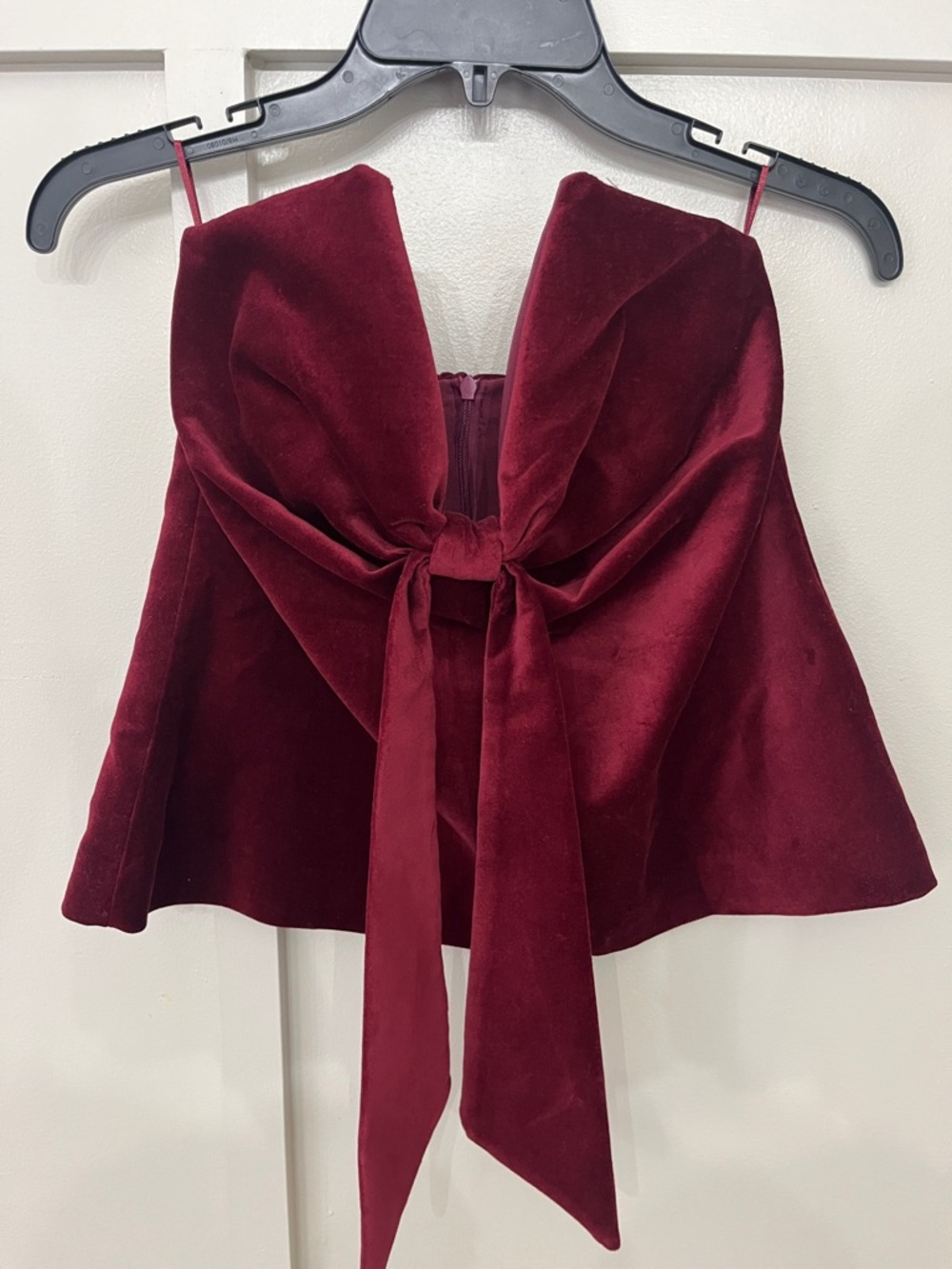 Zara Burgundy Velvet Bow Strapless Top